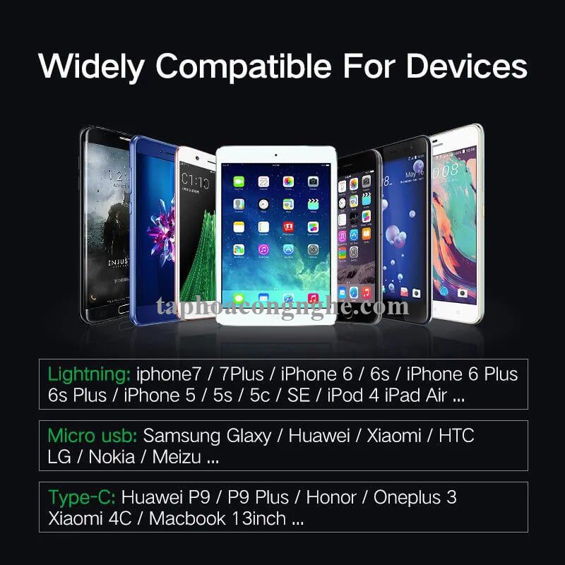 Ugreen 30783 0.5M màu Đen Cáp sạc đa năng USB sang TypeC + Micro + Lightning US186 30030783